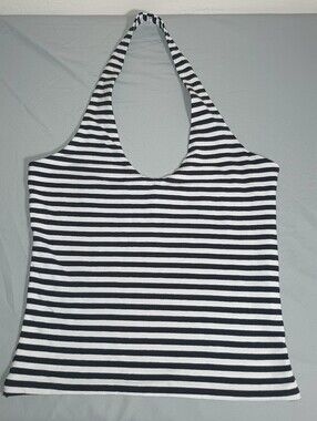 Blenca Young Contemporary Black And White Striped Halter Top